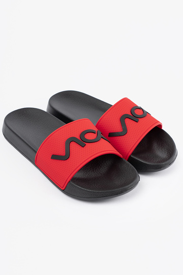 Black and-Red slippers Inith the inscription
