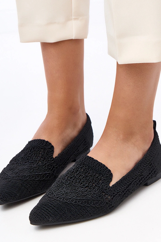 Czarne ażurowe balerinki damskie Gerania Czarne ażurowe balerinki damskie Gerania