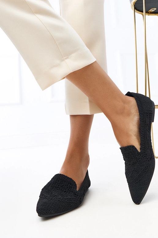 Czarne ażurowe balerinki damskie Gerania Czarne ażurowe balerinki damskie Gerania