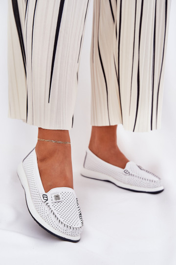 Ladies Leather Moccasins S.Barski LR51-673 White 2