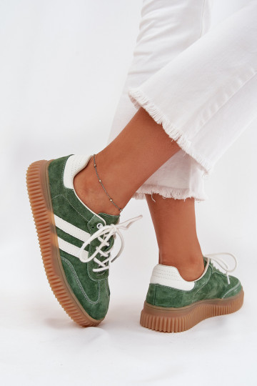 Zamszowe Sneakersy Damskie Na Platformie Zielone Venera
