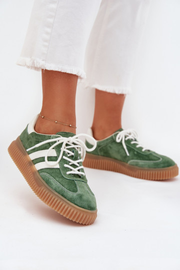 Women Suede Sneakers On Platform Green Venera 2