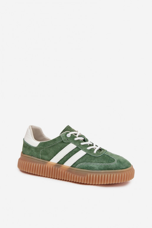 Women Suede Sneakers On Platform Green Venera