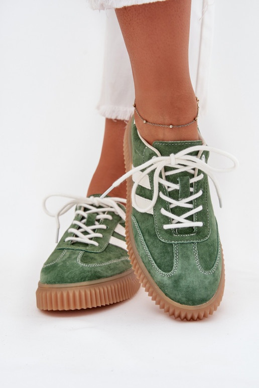Women Suede Sneakers On Platform Green Venera