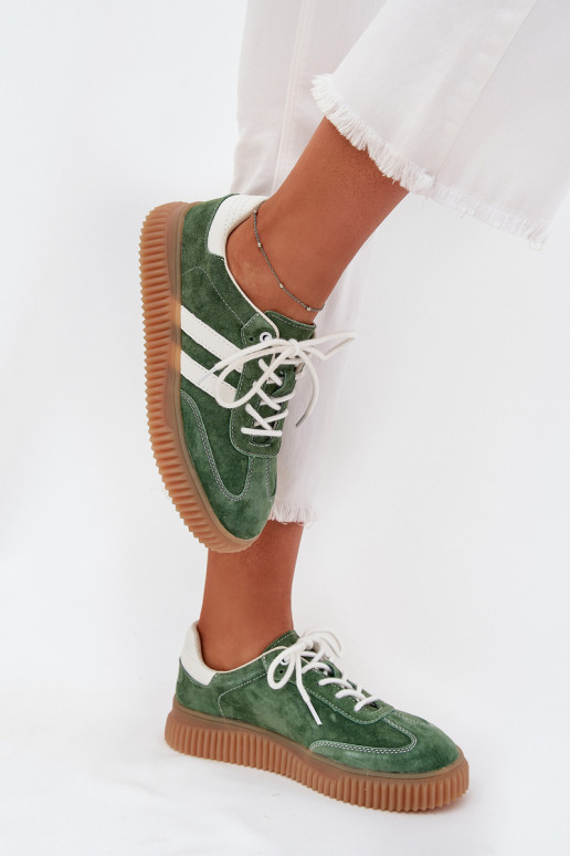 Women Suede Sneakers On Platform Green Venera