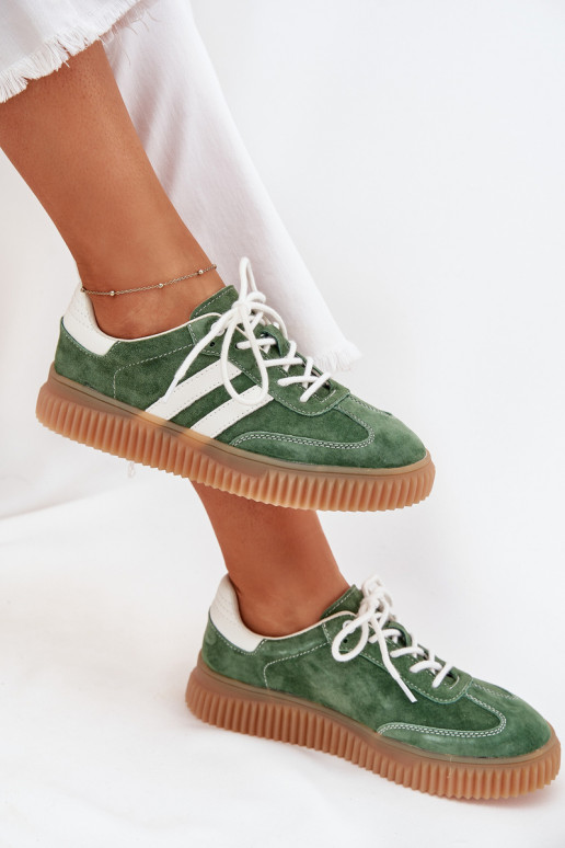Women Suede Sneakers On Platform Green Venera