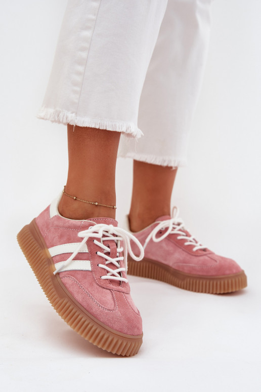 Women's Suede Sneakers On Platform Pink Venera