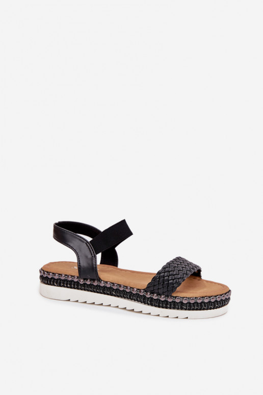 Women's Sandals With Braiding On Decorated Platform Black Velara