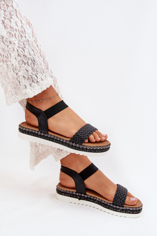 Women's Sandals With Braiding On Decorated Platform Black Velara