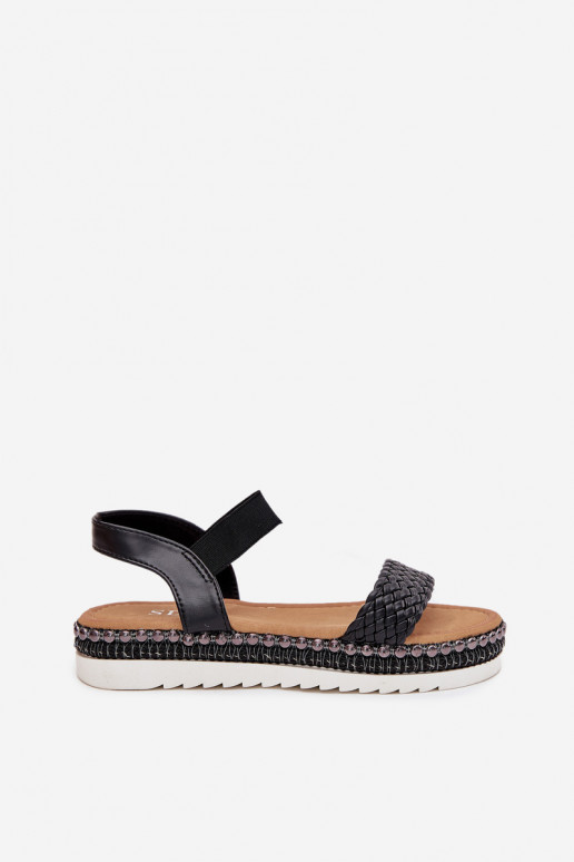 Women's Sandals With Braiding On Decorated Platform Black Velara