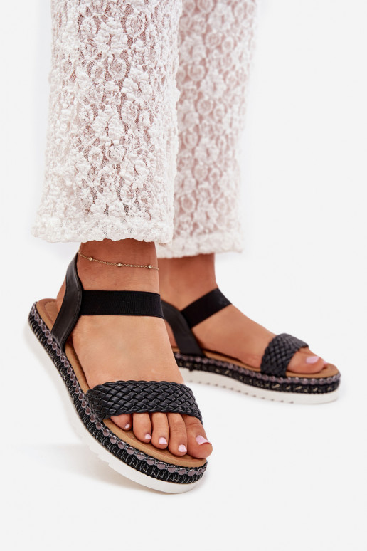 Women's Sandals With Braiding On Decorated Platform Black Velara