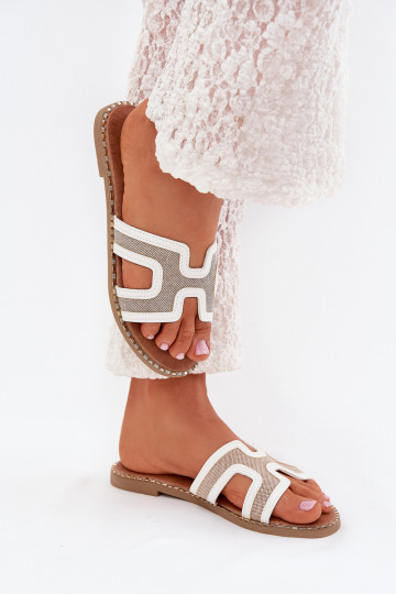 Women's flat heeled sandals white Vereya