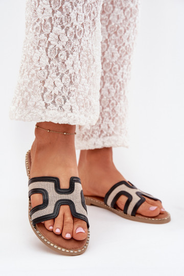 Women Flat Heeled Slippers Black Vereya