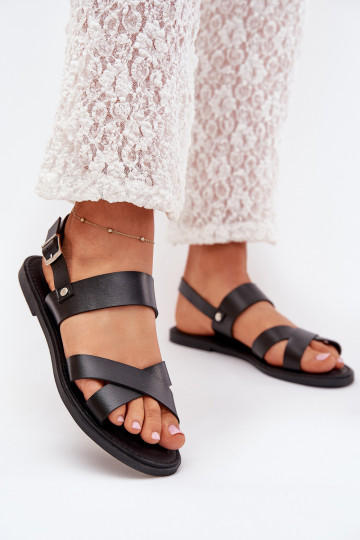 Flat Ladies Sandals Made Of Eco Leather Black Kalira 2