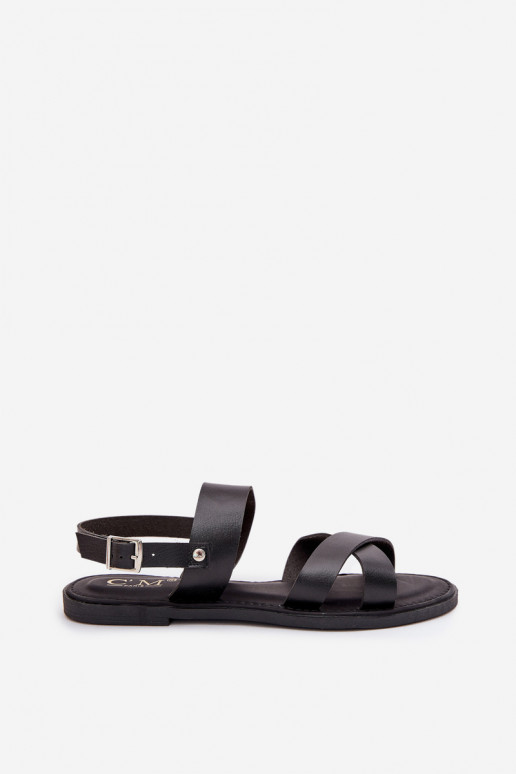 Flat Ladies Sandals Made Of Eco Leather Black Kalira