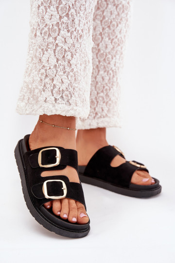 Women's Platform Sandals With Golden Buckles Black Verena 2
