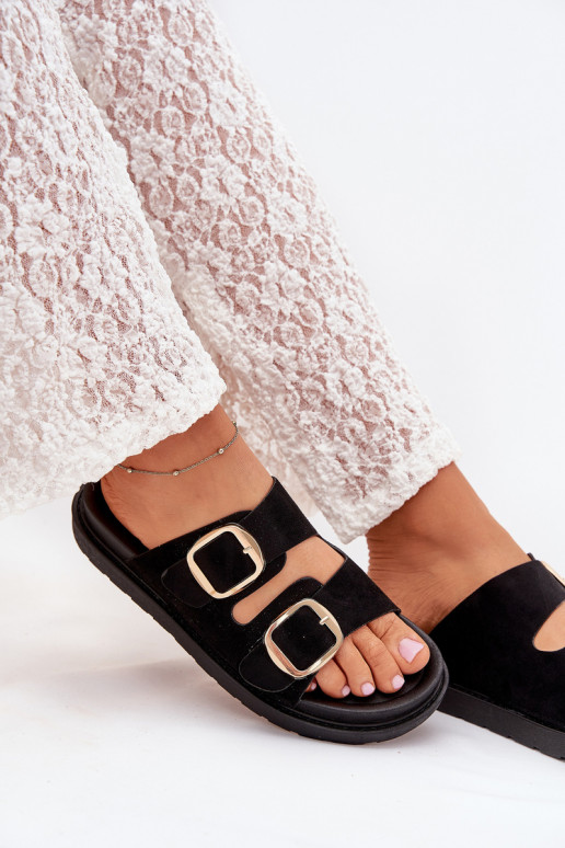 Women's Platform Sandals With Golden Buckles Black Verena