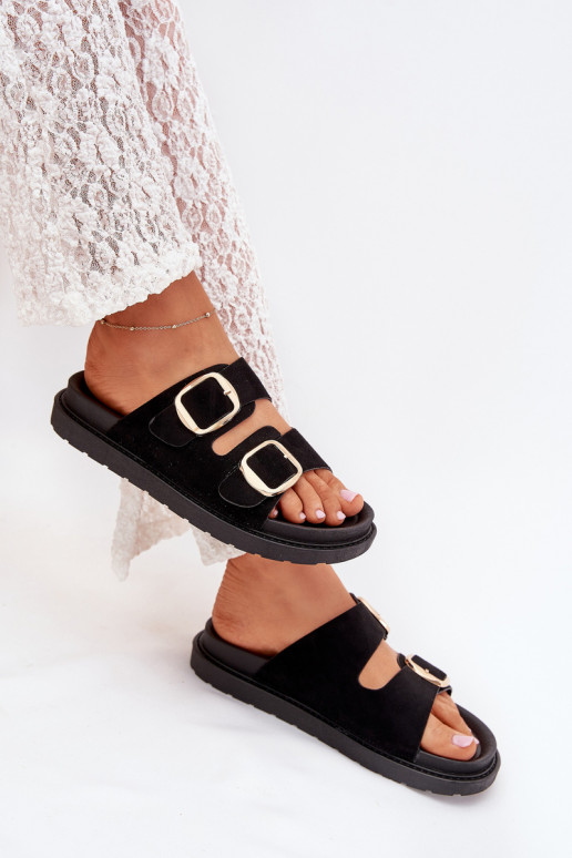 Women's Platform Sandals With Golden Buckles Black Verena