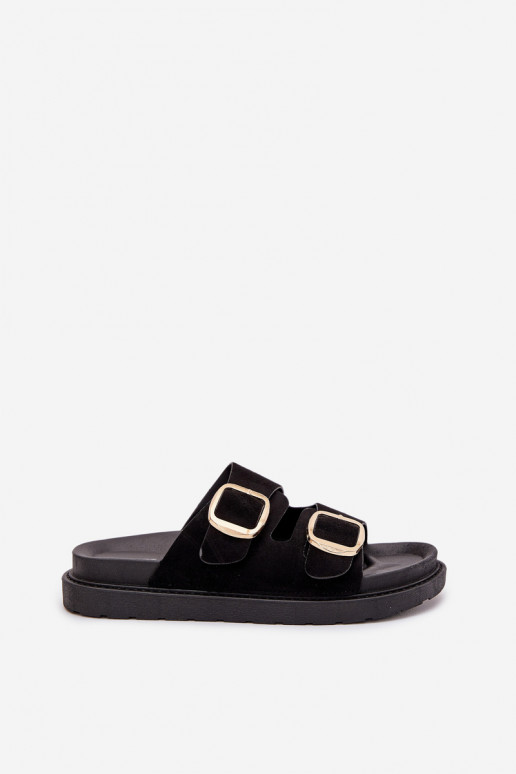Women's Platform Sandals With Golden Buckles Black Verena
