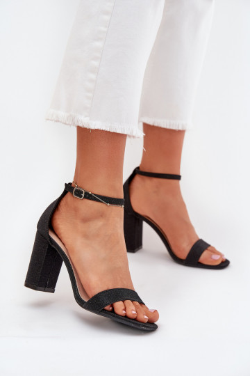 Shiny women's sandals with a heel black Kavina