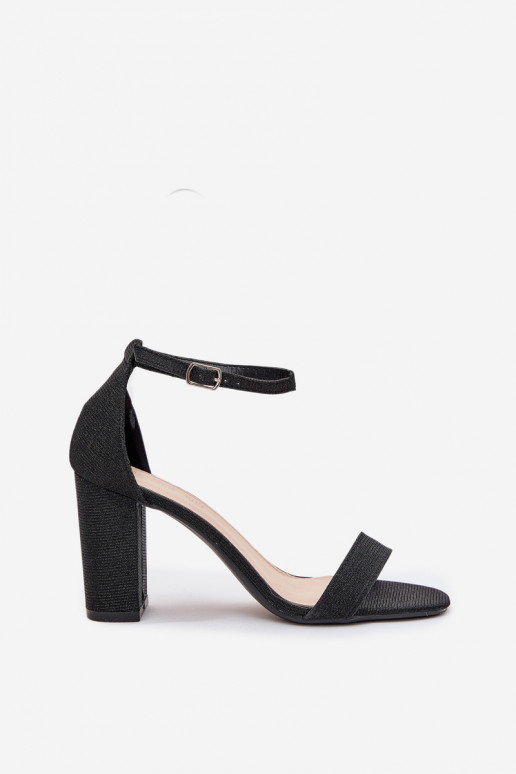 Shiny women's sandals with a heel black Kavina