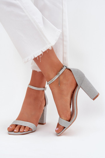 Shiny Women's Heeled Sandals Silver Kavina