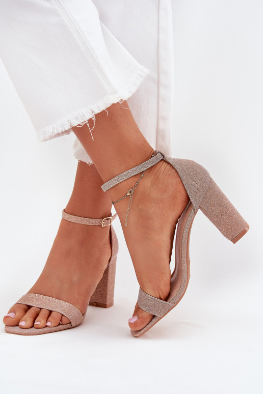 Shiny Women's Heeled Sandals Rose Gold Kavina