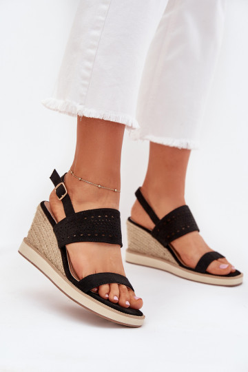 Ladies Openwork Wedge Sandals Black Zolira