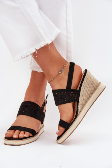 Ladies Openwork Wedge Sandals Black Zolira 2