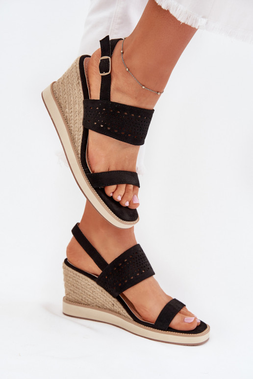 Ladies Openwork Wedge Sandals Black Zolira