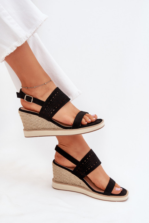 Ladies Openwork Wedge Sandals Black Zolira