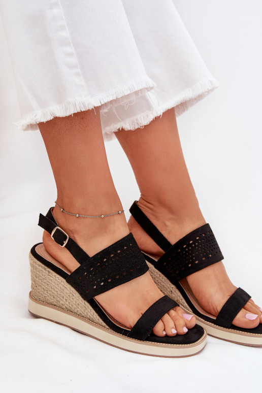 Ladies Openwork Wedge Sandals Black Zolira