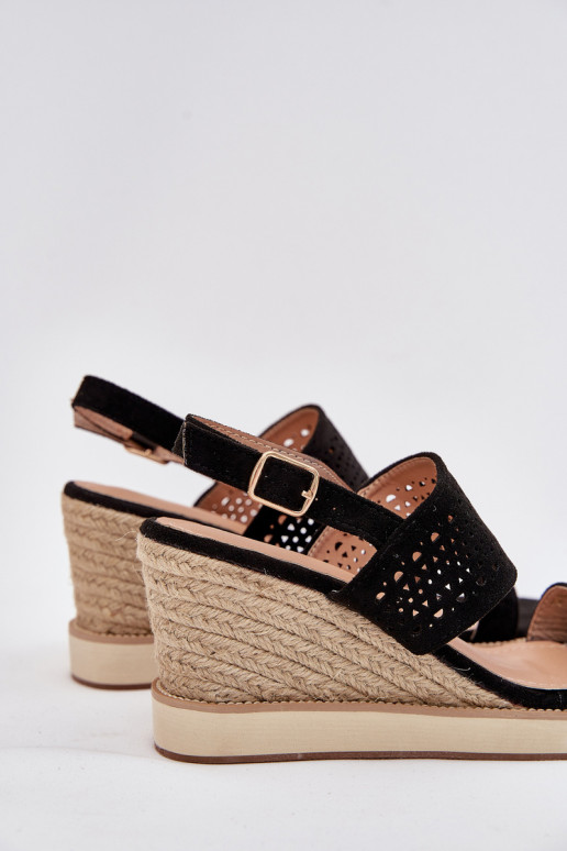 Ladies Openwork Wedge Sandals Black Zolira