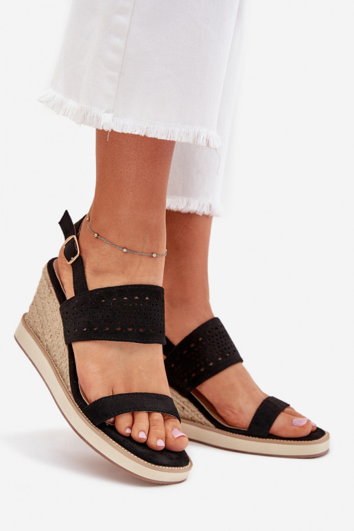 Ladies Openwork Wedge Sandals Black Zolira
