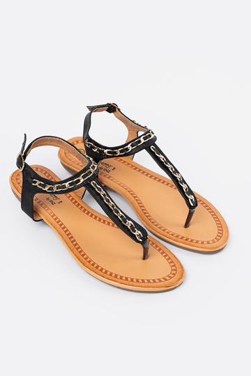 sandals z ozdobnym łańcuszkiem flat