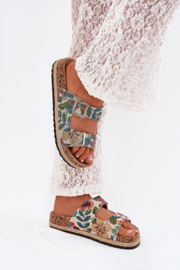 Patterned Women's Slippers On Cork Platform With Buckles Lee Cooper LCW-25-35-3480L Multicolor