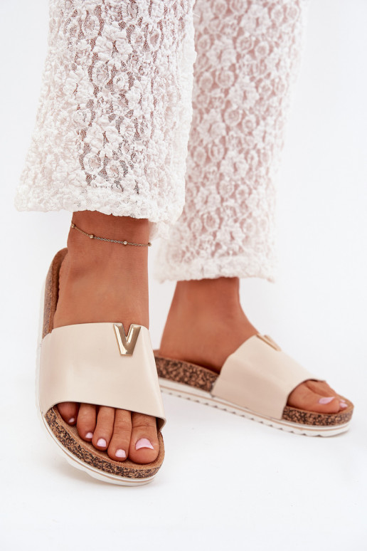 Women's sandals on cork platform with decorative detail beige Vessira Women's sandals on cork platform with decorative detail beige Vessira