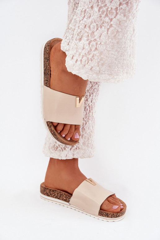 Women's sandals on cork platform with decorative detail beige Vessira Women's sandals on cork platform with decorative detail beige Vessira