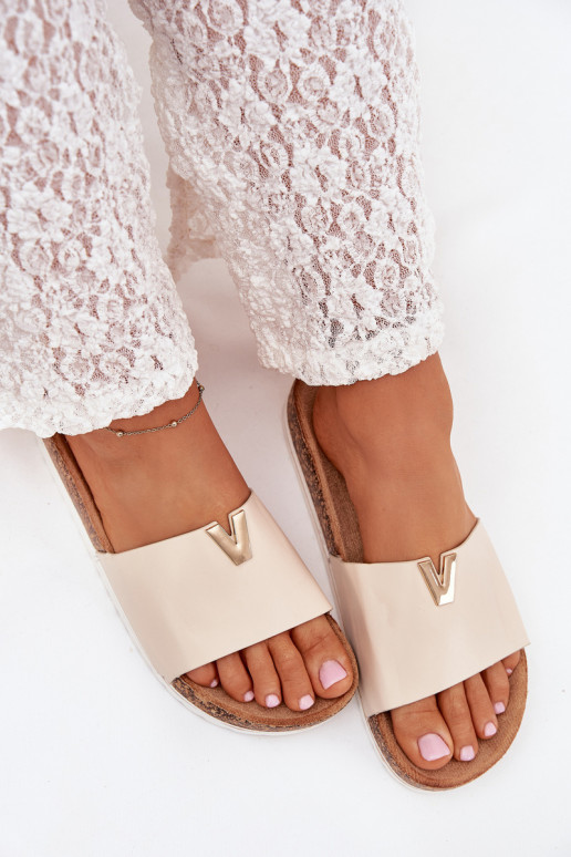 Women's sandals on cork platform with decorative detail beige Vessira Women's sandals on cork platform with decorative detail beige Vessira