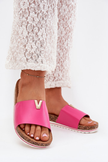 Ladies sandals on cork platform with decorative detail fuchsia Vessira 2