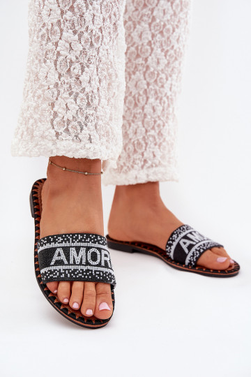 Women's Flat Sandals With Decoration Amore Black Avelina 2