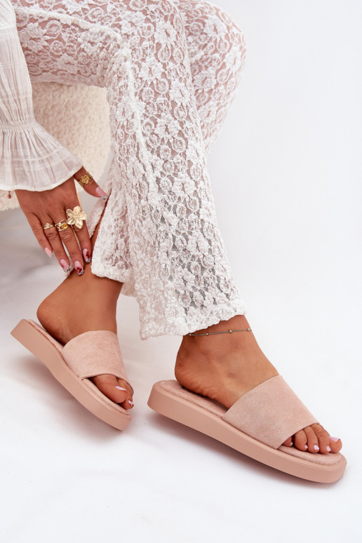 Women's Platform Slippers Made Of Eco Suede Dirty Pink Jorina