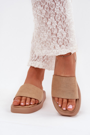 Ladies Platform Slippers Made Of Eco Suede Dark Beige Jorina 2