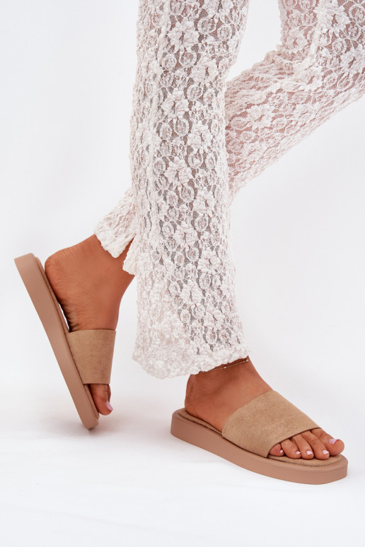 Ladies Platform Slippers Made Of Eco Suede Dark Beige Jorina