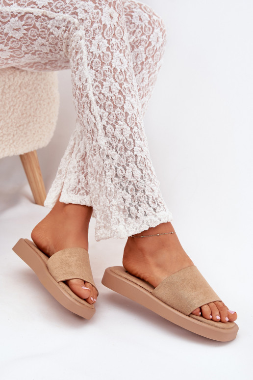 Ladies Platform Slippers Made Of Eco Suede Dark Beige Jorina