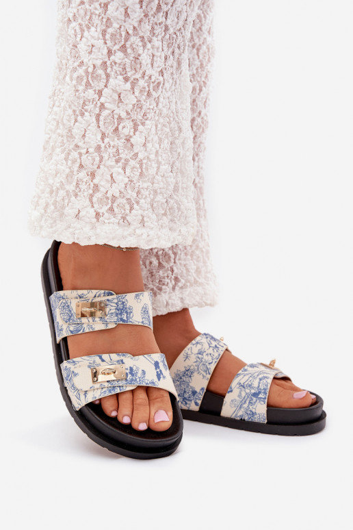 Wzorzyste Klapki Damskie Na Platformie Niebieskie Sorina