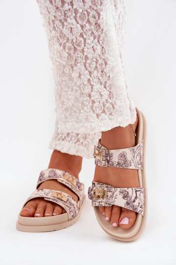Patterned Women's Platform Slippers Beige Sorina 2