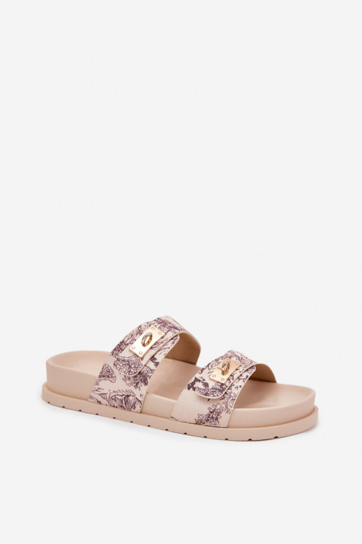 Patterned Women's Platform Slippers Beige Sorina