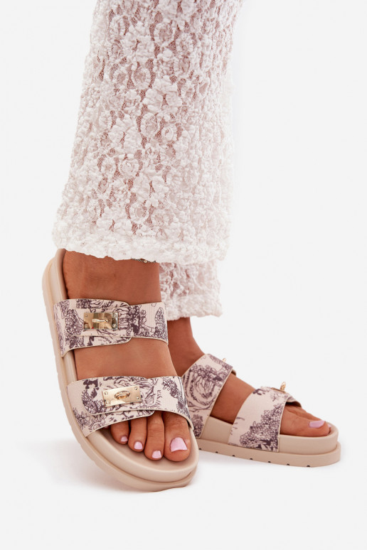 Patterned Women's Platform Slippers Beige Sorina