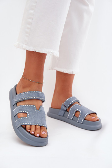 Women's sandals with decoration on the platform blue Delyna 2
